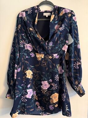 NWT Lost + Wander Eva Floral Long Sleeve Faux Wrap Mini Dress Size XS